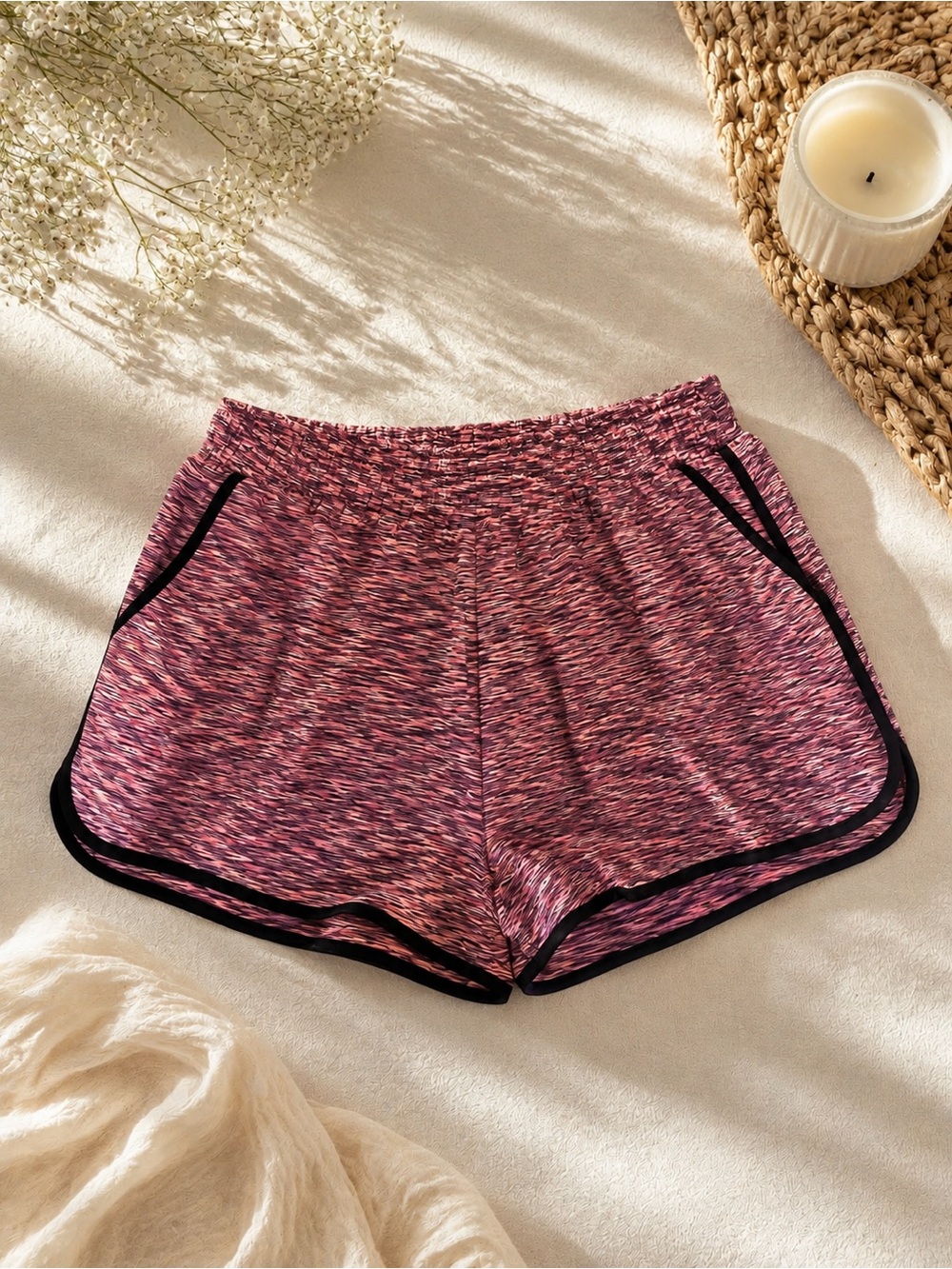BlevonH Women’s Pink Space-Dye large Athletic running shorts 3 inch line Shorts